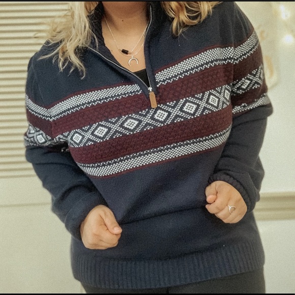 Oversized Boyfriend Navy Quarter Zip Sweater XL - Picture 4 of 12